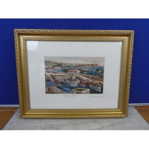 278 - A framed picture of Ballintoy Harbour, Giant's Causeway.  Approx 48x38cm.