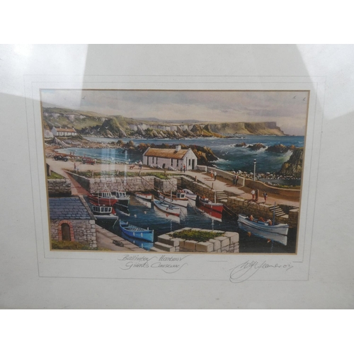 278 - A framed picture of Ballintoy Harbour, Giant's Causeway.  Approx 48x38cm.