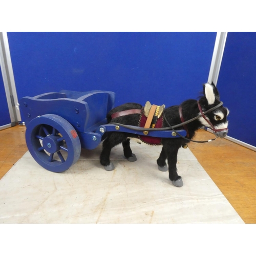 283 - A stuffed donkey and a handmade wooden cart.