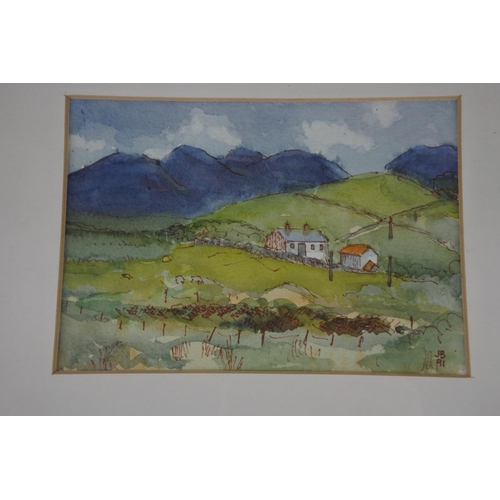 325 - A small framed watercolour 'The Twelve Pins, Connemara' signed JB - Jean Brown 91. Approx 30x25cm.