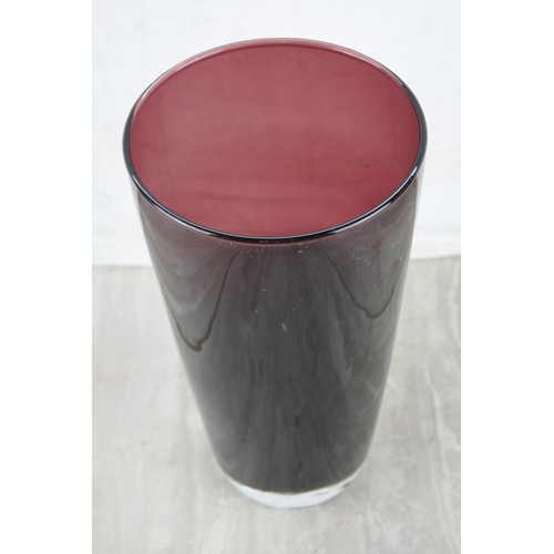 342 - A vintage cranberry glass vase. Approx 25cm.