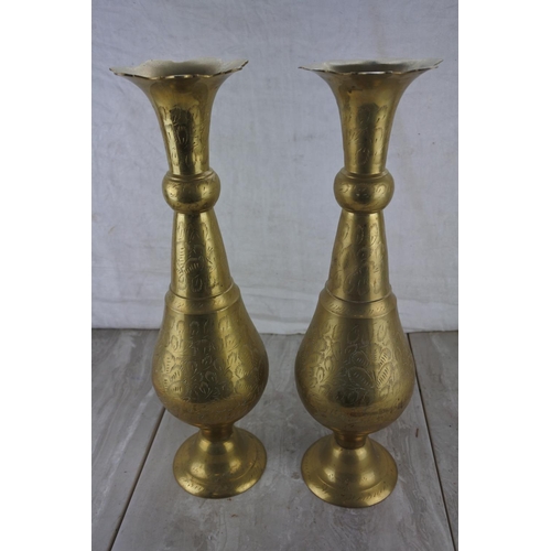 356 - A pair of vintage brass vases. Approx 39cm.