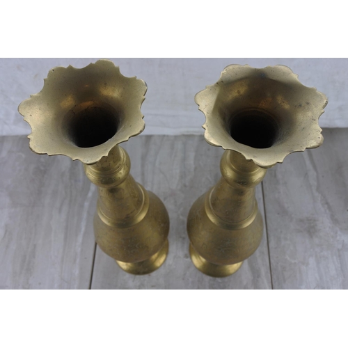 356 - A pair of vintage brass vases. Approx 39cm.