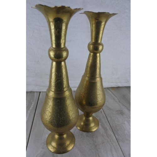 356 - A pair of vintage brass vases. Approx 39cm.