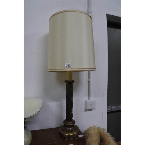 362 - A large metal based table lamp and shade. Approx 90cm.