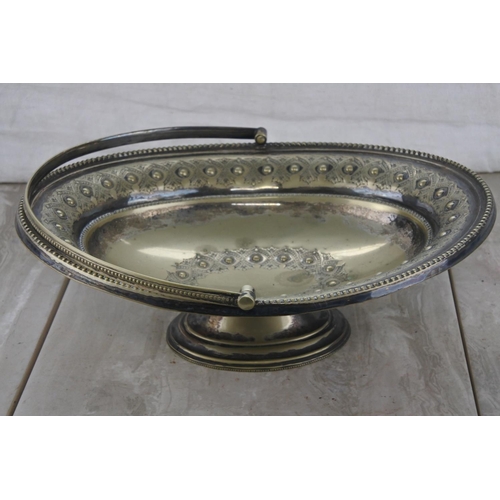 380 - A swing handled silver plated bowl and other pieces.