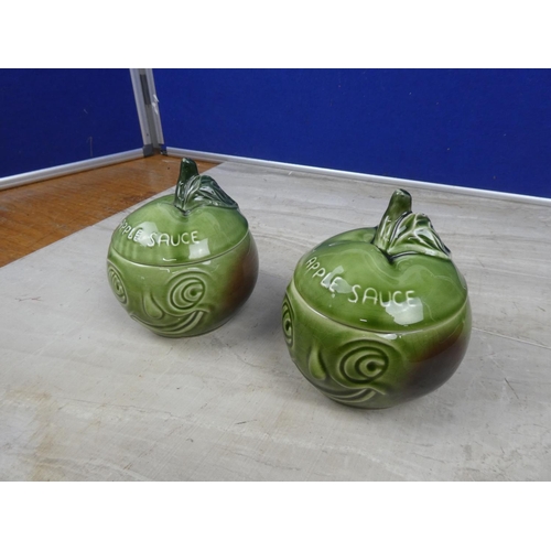 404 - Two vintage Sylvac 'Apple Sauce' lidded pots.