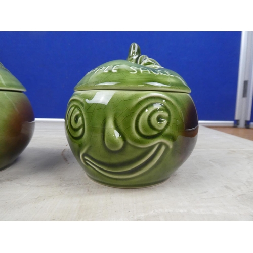 404 - Two vintage Sylvac 'Apple Sauce' lidded pots.