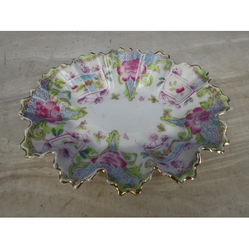 419 - A stunning pictorial china ruffled candy dish.