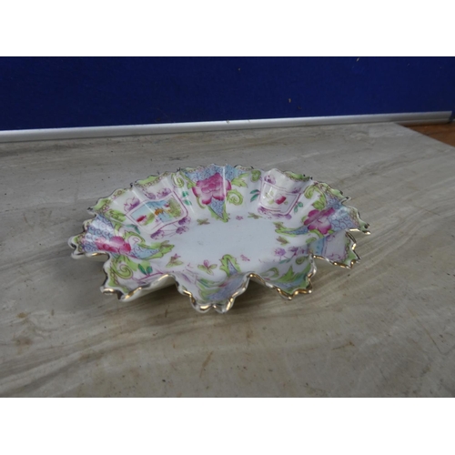 419 - A stunning pictorial china ruffled candy dish.