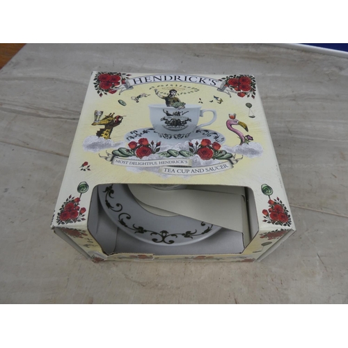 447 - A Hendrick's Gin Tea Cup and Saucer set, mint and boxed