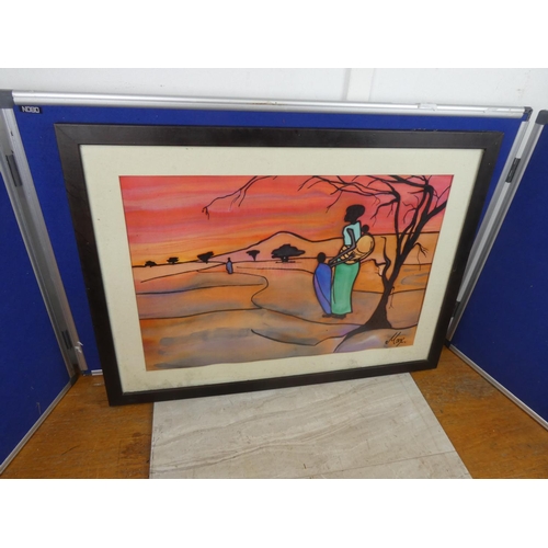 454 - A framed African scene print. Approx 55x77cm.