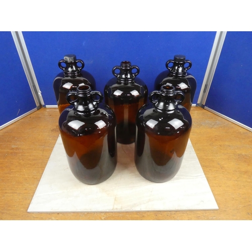 491 - Five brown glass demijohn bottles