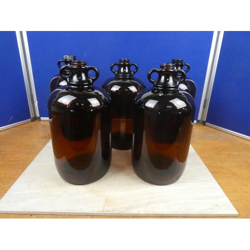 491 - Five brown glass demijohn bottles