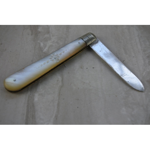 524 - A stunning sterling silver and mother of pearl fruit knife.