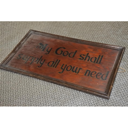 540 - A vintage wooden religious plaque. Approx 64x38cm.