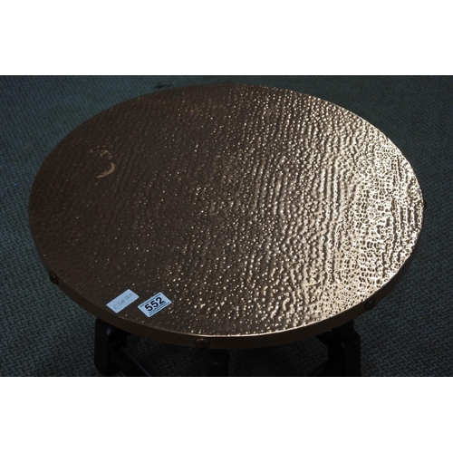 552 - A stunning vintage occasional table with copper beaten top. Approx 60x49x60cm.