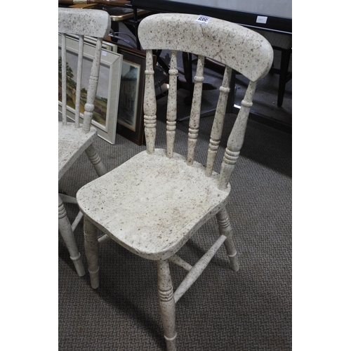 589 - A pair of painted kitchen chairs with rail backs.