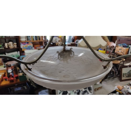 110 - A stunning antique metal lamp base with decorative glass bowl.