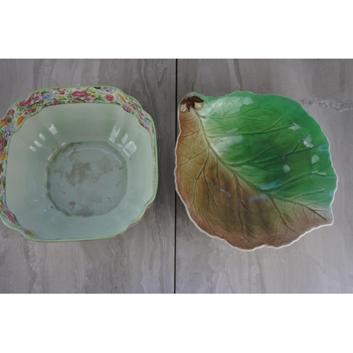 721 - A vintage Royal Winton Grimswade Leaf bowl and a Royal Tudor Ware floral patterned fruit bowl.