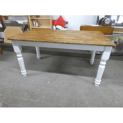 766 - A pine topped kitchen table with upcycled base.