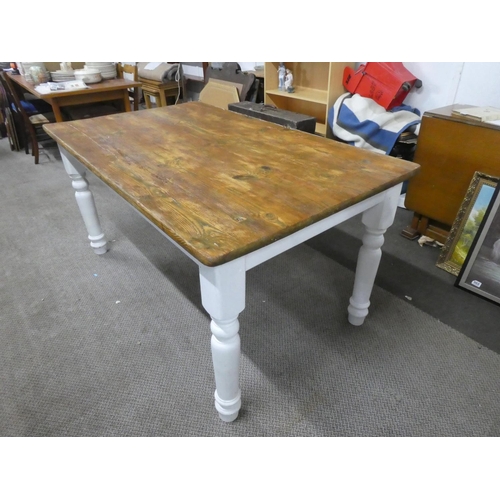 766 - A pine topped kitchen table with upcycled base.