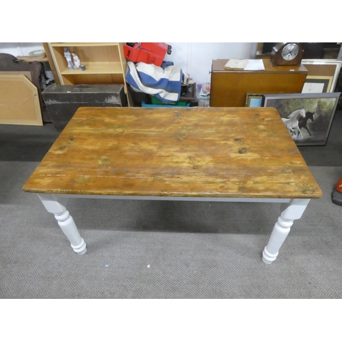 766 - A pine topped kitchen table with upcycled base.