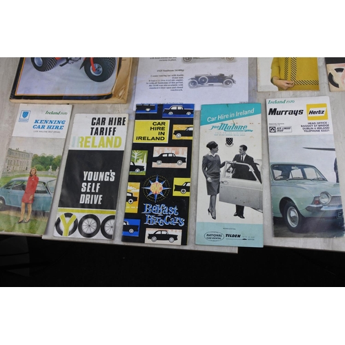 779 - A lot of vintage car hire rental leaflets, a Haynes Honda owners workshop manual and more.