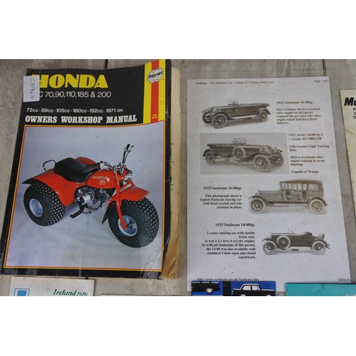 779 - A lot of vintage car hire rental leaflets, a Haynes Honda owners workshop manual and more.