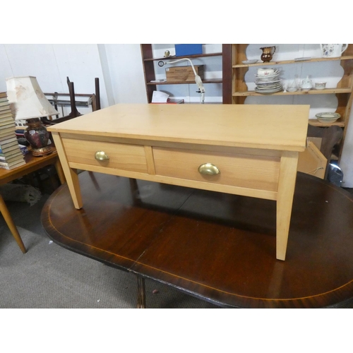 798 - A pine two drawer coffee table.  Approx 100x43x50cm.