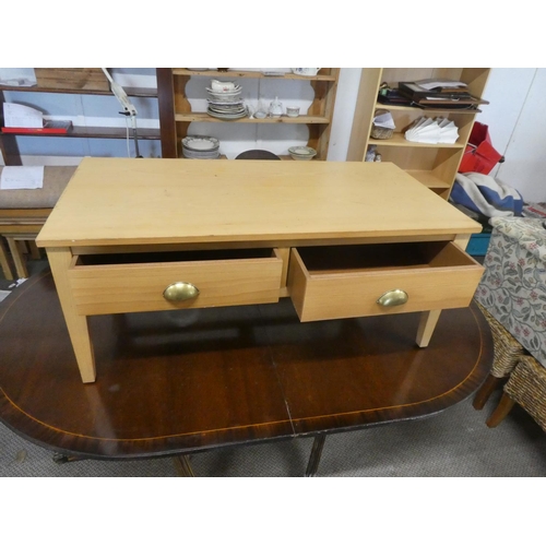 798 - A pine two drawer coffee table.  Approx 100x43x50cm.