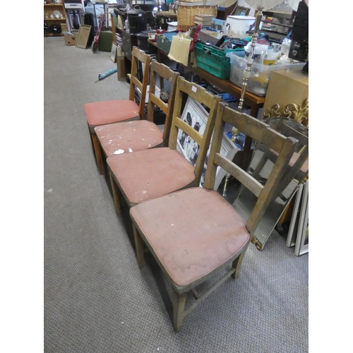 803 - A set of four vintage oak framed dining room chairs