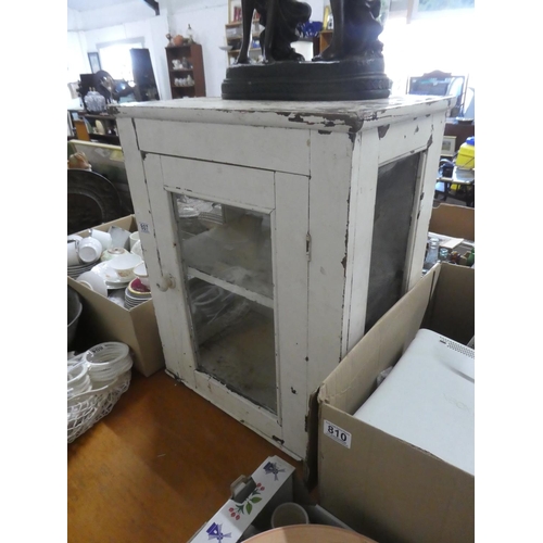 807 - An antique pine meat safe with glass panel door.  Approx 51x64x34cm.