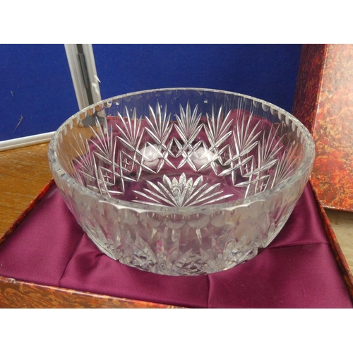 817 - A boxed Doulton crystal bowl and a crystal table lamp base and shade.