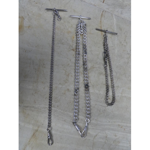 914 - Three silver plated watch chains.