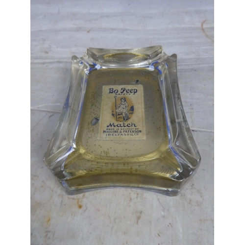 941 - A stunning antique glass advertising ashtray/ dish, 'Bo Beep Safety Match - Made in Belfast by Magui... 