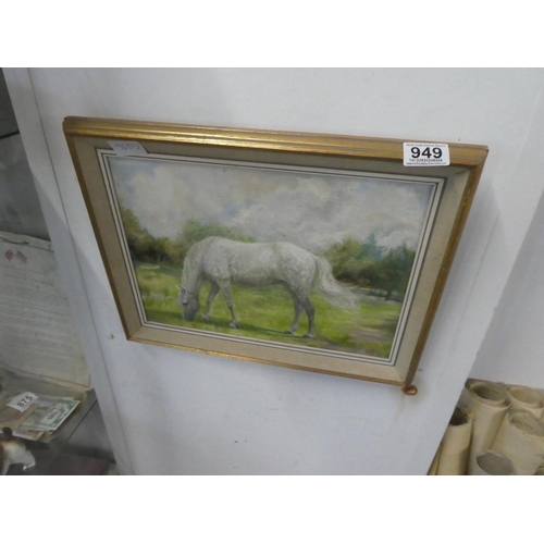 949 - A vintage framed oil on board of a horse signed SB.  Approx 32x42cm.