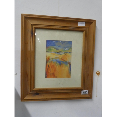 950 - A pine framed print of a golden landscape.  Approx 38x43cm.