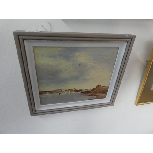 954 - A framed oil on board 'Aldeburg' signed Noel Finlay after Edward Seago.  Approx 39x33cm.