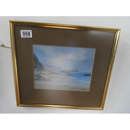 958 - A framed print of a beach scene signed Danny Todd.  Approx 38x44cm.