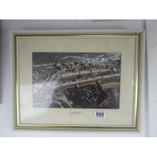 960 - A framed aerial photograph of Portrush.  Approx 43x34cm.