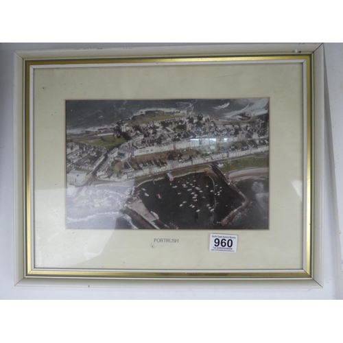 960 - A framed aerial photograph of Portrush.  Approx 43x34cm.