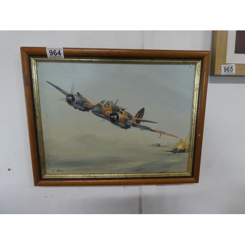 964 - A framed oil painting on board signed T J Oswald.  Approx 45x35cm.