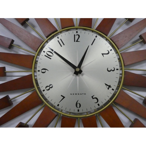 966 - A stunning vintage Newgate sunburst wall clock.  Approx 68cm dia.