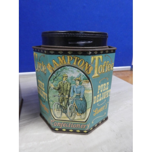 983 - A lot of vintage tins to include Hamptons Toffees, Pepsi, Bridgeport Puncture Repair and another.