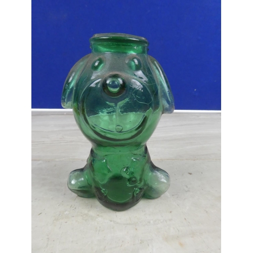 990 - A rare vintage green glass money box in the style of a bear.