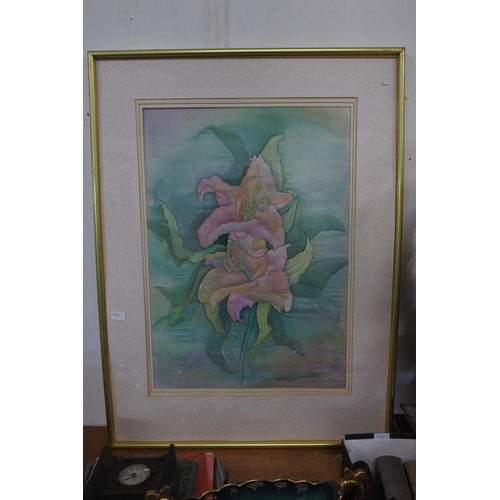 1025 - A large framed handcrafted picture signed SM.  Approx 78x105cm.