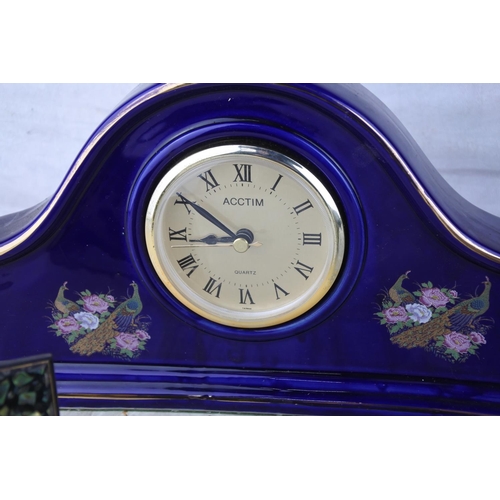 1026 - A stunning vintage Europa mantle clock with koha paua shell and four other clocks.