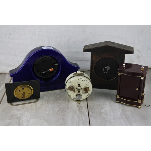 1026 - A stunning vintage Europa mantle clock with koha paua shell and four other clocks.