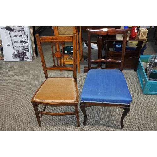 1044 - An antique mahogany framed chair and another antique mahogany inlaid chair.